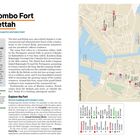 Texte: "Colombo Fort & Pettah", "Beautifully Chaotic Historic Port". Eine detaillierte Karte eines Hafengebiets mit Sehenswürdigkeiten.