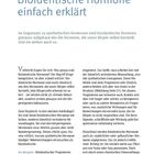 "Bioidentische Hormone einfach erklärt. Aufbau wie körpereigene Hormone. Daneben Fließtext über Wirkung und Anwendung."