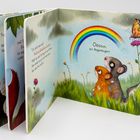 Texte: "Oooooh, ein Regenbogen!", "Tut's jetzt noch weh?". Zwei Mäuse schauen einen bunten Regenbogen im Gras an, daneben ein Schmetterling.