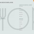 WOCHENENDPLANER in klassischem Schriftstil mit Linien zum Ausfüllen. Links: Freitag, Samstagvormittag. Rechts: Samstagnachmittag/-abend, Sonntag.