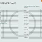 WOCHENENDPLANER mit Kategorien für Freitag bis Sonntag, einschließlich Mahlzeiten und Aktivitäten. Gabel und Teller Symbol.