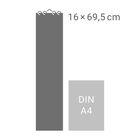 "16 × 69,5 cm", "DIN A4". Links ist ein langer Streifen, rechts ein kleineres Rechteck.