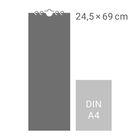24,5 × 69 cm, DIN A4; vergleichende Illustration von zwei unterschiedlich großen Rechtecken.