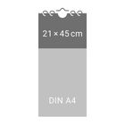 Text: "21×45 cm", "DIN A4". Illustration eines Kalenders mit Aufhängung. Oben dunkelgrau, unten hellgrau.