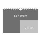 Text "58 × 39 cm", darunter "DIN A4". Darstellung mit Spulenbindung oben.