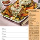 Gratinierte Frikadellen auf Kürbis-Kartoffel-Gemüse mit Zutatenliste und Zubereitung. Kalenderseite November.