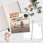 2027 Lieber verrückt das Leben genießen, als normal langweilen. Kalender mit 12 Postkarten. Notizbuch, Briefmarken, Pflanzen.