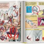 Eine Comic-Doppelseite mit Texten über Spider-Man's Bewegungen und sein Netzgerät. Enthält viele Illustrationen von Spider-Man in Aktion.