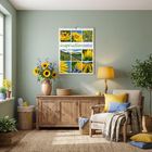 „Inspiration Natur 2024“ steht auf einem Kalender an der Wand. Darunter eine gemütlich eingerichtete Ecke mit Blumen.