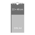 Oben: "22 × 48 cm". Unten "DIN A4". Illustration eines länglichen Blatts mit Lochung oben.