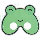 Grüne Froschmaske mit großen Augenlöchern, einem lächelnden Mund und glitzerndem Rand.