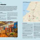 "WALKING TOUR", "Pettah Wander", "The Pettah Market and bazaar...", "Jami Ul-Alfar Masjid", "Dutch Museum", "Pettah Market".  
Illustration einer Karte, Märkte mit buntem Stand und Menschen.