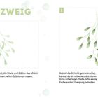 "MISTELZWEIG. 1: Beginne damit, die Stiele und Blätter des Mistelzweiges in einem hellen Grünton zu malen. 2: Sobald die Schicht getrocknet ist, kannst du sie mit einem dunkleren Grün schattieren." 

Illustration von Mistelzweigen mit sanften Grüntönen.