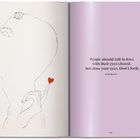 Text: „People should fall in love with their eyes closed. Just close your eyes. Don’t look.“ Illustration eines Profils.