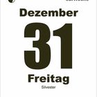 Dezember 31, Freitag, Silvester, 52. Woche. Oben links ist eine Mondphase als Symbol abgebildet.