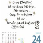 Ein humorvoller Kalender mit Weihnachtsmotiv: "Liebes Christkind..." und ein Datum, Freitag, 24. Dezember.
