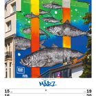 „März“, „Balkan Trafik!“, „Parcours Street Art“; große Fische auf bunter Hausfassade, Kalenderdaten darunter.