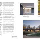 Obertext links: Architekturtext über Gebäudeplanung. Rechts oben: "Nordfassade mit Rundfenstern". Rechts unten: Landschaftsfoto.