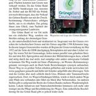 "Harzer Grenzweg", "Grünes Band Deutschland". Ein Schild mit grüner Illustration auf Baumrinde. Textseite beschreibt Geschichte.