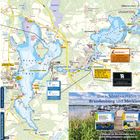 Karte mit Seen und Städten um Plauer See. Text bewirbt Bootstouren: „Mit Motor, aber ohne Bootsführerschein durchs Seenland“.