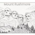 Oben steht "Mount Rushmore". Darunter eine Illustration von vier in Felsen gehauenen Gesichtern.