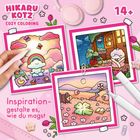 "Inspiration - gestalte es, wie du magst.", "Hikaru Kotz Cozy Coloring", "14+". Drei süße, farbenfrohe Illustrationen.
