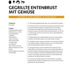 Titel: "Gegrillte Entenbrust mit Gemüse". Zutatenliste und Schritte zur Zubereitung erscheinen nummeriert.