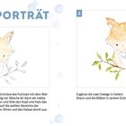 "Fuchs-Porträt" und Anleitungen. Aquarellillustration eines Fuchses mit Zweigen und Blättern in sanften Farben.