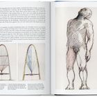 Texte auf Deutsch und Französisch über eine Brücke in Dallas. Skizzen einer Struktur und einer stehenden Mannsfigur.