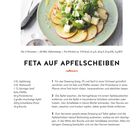 "Feta auf Apfelscheiben" Rezept mit Apfelessig, Walnussöl, Senf, Pinienkerne, Äpfel, Feta, Rucola; Servierhinweise und Nährwerte.