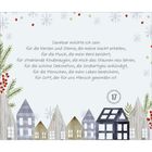 Text mit weihnachtlicher Illustration: "Meine Seele sehnt sich nach Ruhe..." umrahmt von Zweigen und roten Beeren.