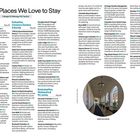 "Places We Love to Stay" steht oben als Titel. Links sind mehrere Unterkunftsoptionen in Colombo aufgelistet. Darunter: City Bed, Urban Deck, Fairway Colombo und mehr. Rechts: Sayura House, Taru Villas Lake Lodge, Colombo Court Hotel & Spa und andere. Im unteren Bild ein Galeriekorridor im Galle Face Hotel mit schwarz-weiß kariertem Boden.