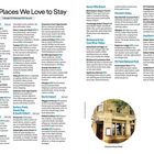 "Places We Love to Stay" in Hobart. Listet Hotels und Unterkünfte mit Preisen und Beschreibungen in verschiedenen Stadtteilen auf.