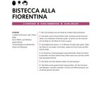BISTECCA ALLA FIORENTINA: Rezept für 2-3 Portionen. Zutaten: Steak, Salz, Pfeffer, Olivenöl, Thymian, Kresse. Schritte: Grill vorbereiten.