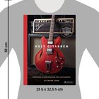 "Kult Gitarren", Gitarre mit roten Korpus, Verstärker im Hintergrund, Maße 25 b x 32,5 h cm.