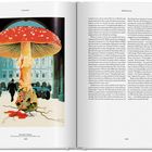 Rezept für Pilz-Omelett; Zutaten und Zubereitung sind auf der linken Seite beschrieben; rechts ein Omelett auf einem Teller.