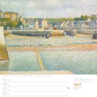 Kalenderblatt mit Datum: 14. Woche, April 2027. Illustration: Punktgemälde eines Hafens von Georges Seurat.