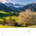Text: "Blick auf St. Magdalena und die Geislerspitzen (3.025 m) - Dolomiten - Südtirol - Italien". Kalender für April 2027.