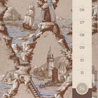 Links eine Serie von Treppen, Wasserfällen und einen  Segelschiff. Rechts eine Kalenderleiste vom 5. bis 11. April.