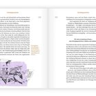 Technikgeschichte: Frisch gegossene Typen, Druckerkuss. Illustration einer Person an einer Druckerpresse, betrachtet ein Blatt.