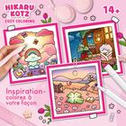 "Hikaru Kotz Cozy Coloring", "Inspiration - colorez à votre façon", 14+ und drei farbenfrohe, niedliche Illustrationen.
