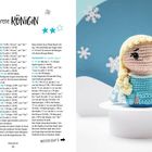 "Verfrorene Königin", Anleitung und Materialliste links. Rechts: Häkelfigur einer blonden Königin mit Sprechblase: "Ich bin 10 cm groß!".