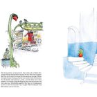 Texte beschreiben Zeichnungen. Links: Pariser U-Bahn-Station, rechts: blaue Treppe mit Katze. Beide Illustrationen kunstvoll gestaltet.