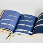 Ein Buch zeigt Abbildungen von Flugzeugen mit Jahreszahlen. Links sind Einträge von 1932 bis 1970, rechts von 1980 bis 2022.