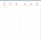 Januar Woche 38, Montag 15 bis Sonntag 21, mehrsprachige Wochentage, Wetter-Icons, Kalenderformat mit Notizlinien.