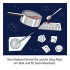 „Verschiedene Formen für weiche Jelly-Pops am Stiel und 3D Gummibonbons.“ Abbildung von Topf, Löffel, Backform.