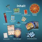 "Inhalt": 3 Schwerter, 30 Hilfe-Karten, 26 Rätsel-Karten, Decodier-Scheibe, Assistentin, 31 Lösungskarten, 3 Stangen, Gewichtsmaß.