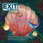Auf einem großen Muschelmotiv steht "Der EXIT®-Rätselspaß für Kinder", umgeben von bunten Meeresbewohnern.