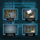 Löst die Rätsel und befreit die drei Detektive in 4 Schritten: Puzzle, Rätsel, Code "212", Lösungsteil.
