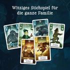 "Witziges Stichspiel für die ganze Familie." Sechs Karten mit tierischen Figuren in verschiedenen Rollen.